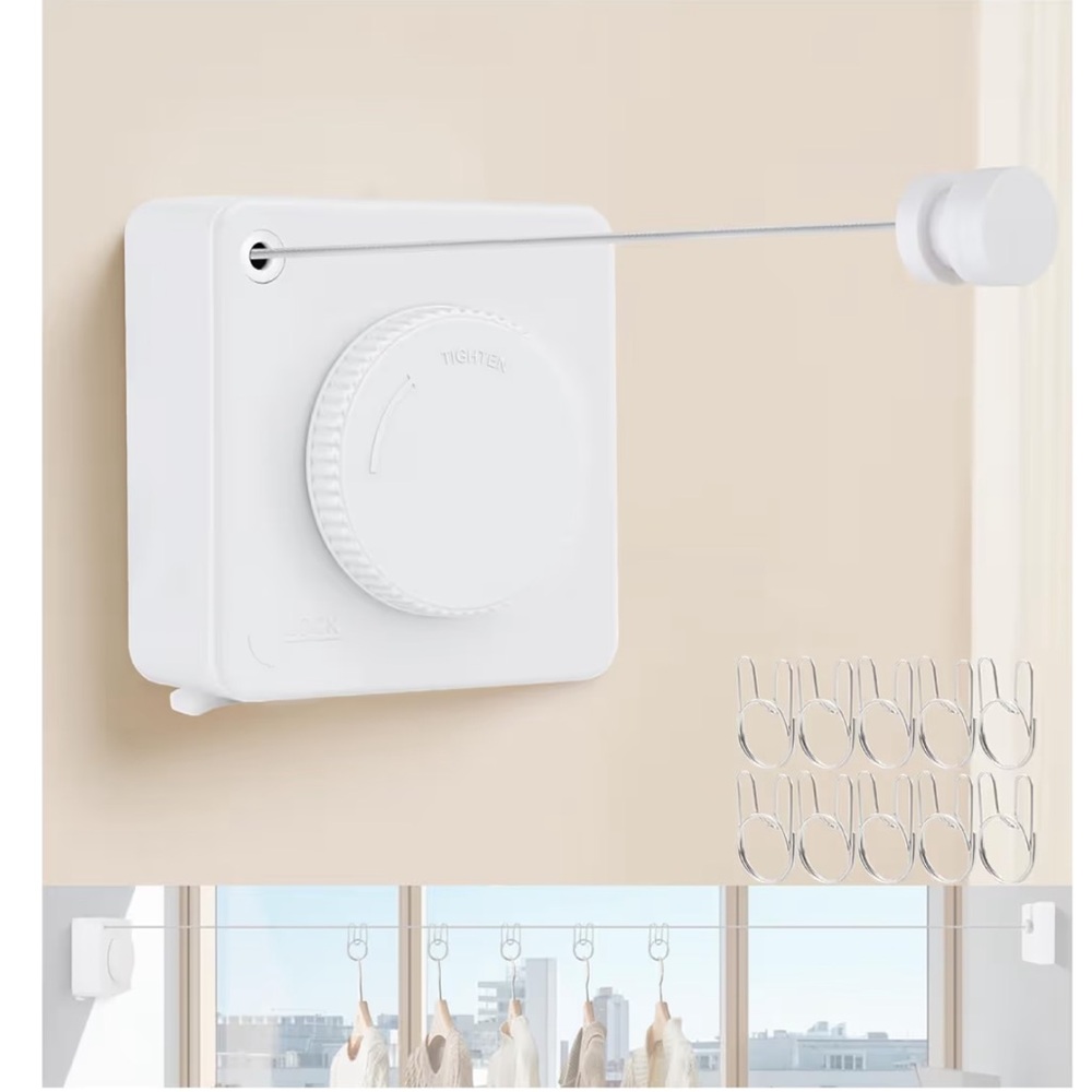 15.7Ft Retractable Clothesline Indoor Outdoor